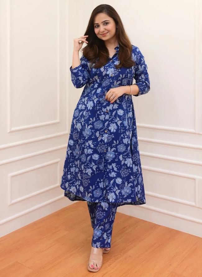 Cotton Blue Daily Wear Printed Readymade Cord Set